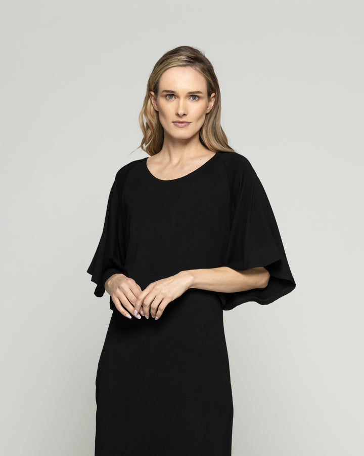 Vestido Mujer Zinnia Manga Murciélago Cuello Redondo Negro Ludovica