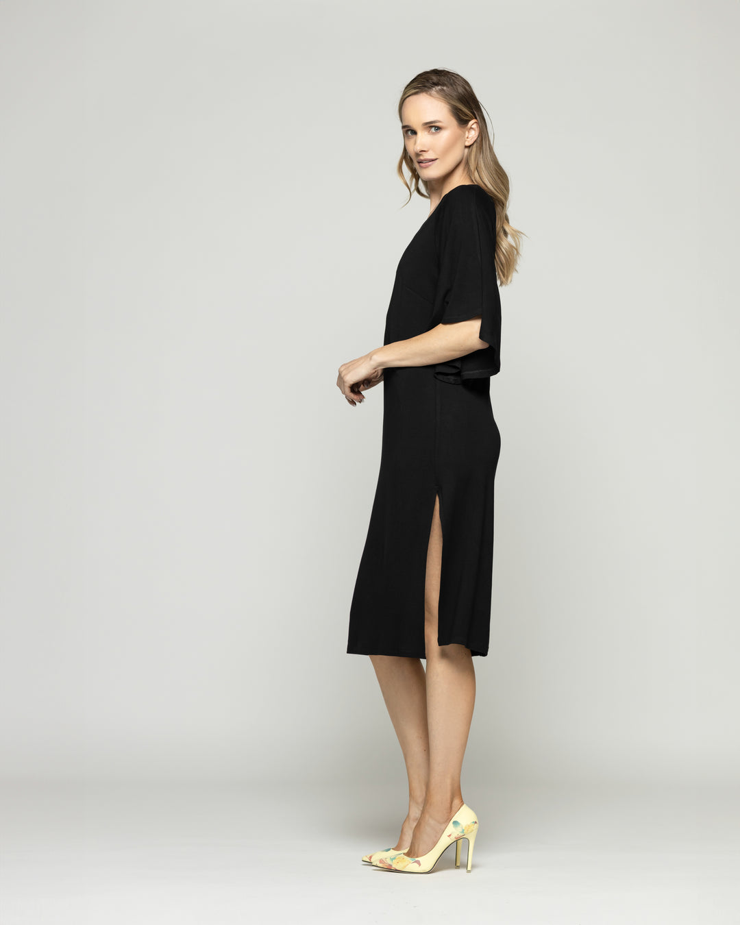 Vestido Mujer Zinnia Manga Murciélago Cuello Redondo Negro Ludovica