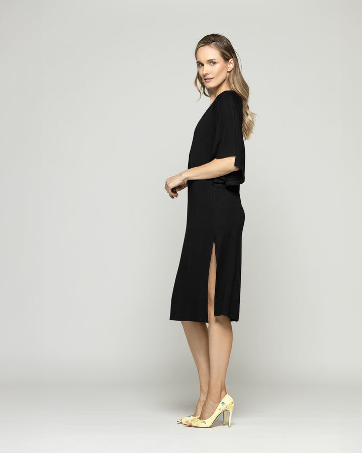 Vestido Mujer Zinnia Manga Murciélago Cuello Redondo Negro Ludovica