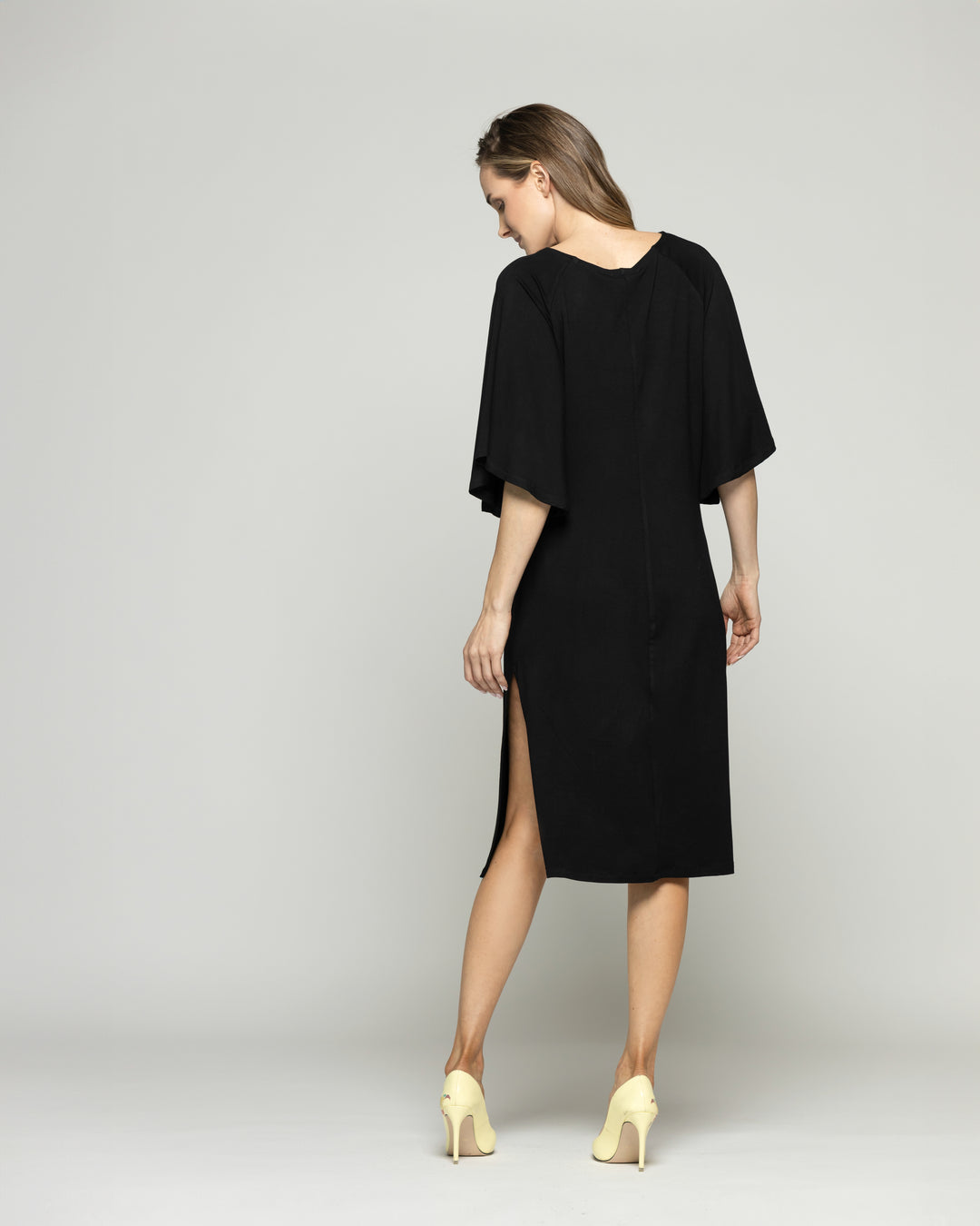 Vestido Mujer Zinnia Manga Murciélago Cuello Redondo Negro Ludovica