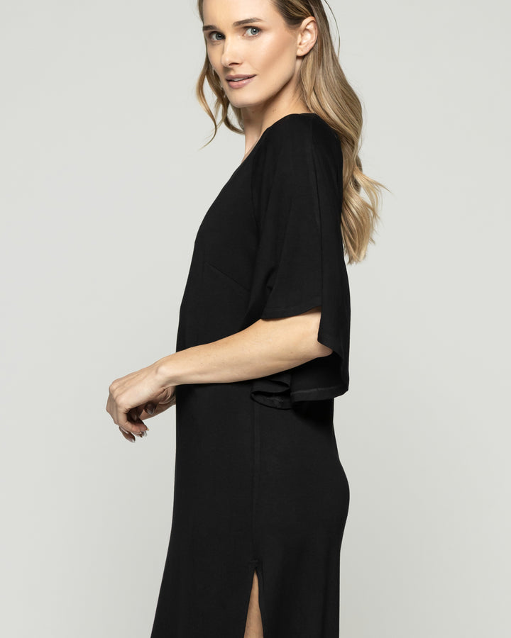 Vestido Mujer Zinnia Manga Murciélago Cuello Redondo Negro Ludovica