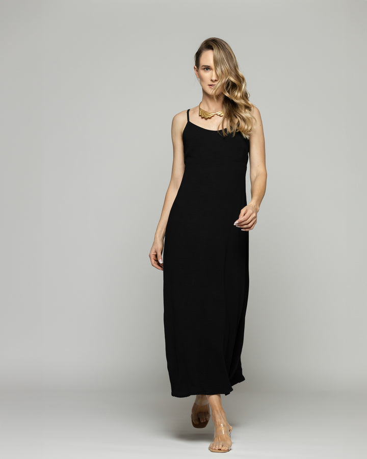Vestido Mujer Vallota Tirantes Largo Espalda Descubierta Negro Ludovica