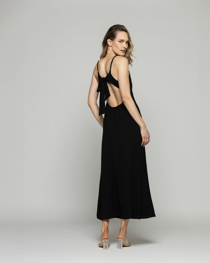 Vestido Mujer Vallota Tirantes Largo Espalda Descubierta Negro Ludovica