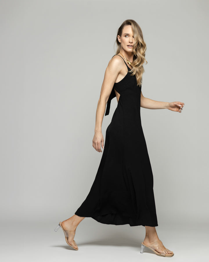 Vestido Mujer Vallota Tirantes Largo Espalda Descubierta Negro Ludovica