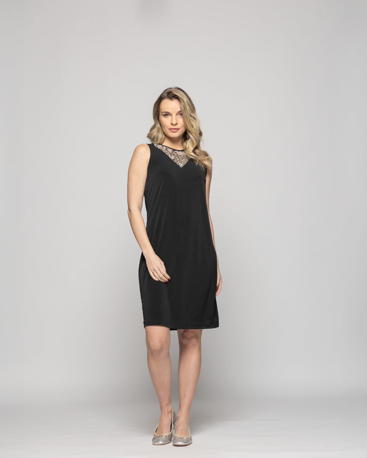 Vestido Mujer Alpinia Corto Sin Mangas Encaje Escote Negro Ludovica