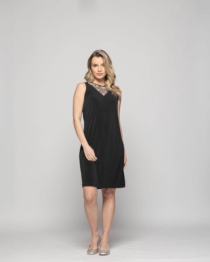 Vestido Mujer Alpinia Corto Sin Mangas Encaje Escote Negro Ludovica