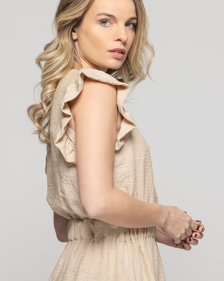 Vestido Mujer Abelia Corto Con Vuelos Beige Ludovica