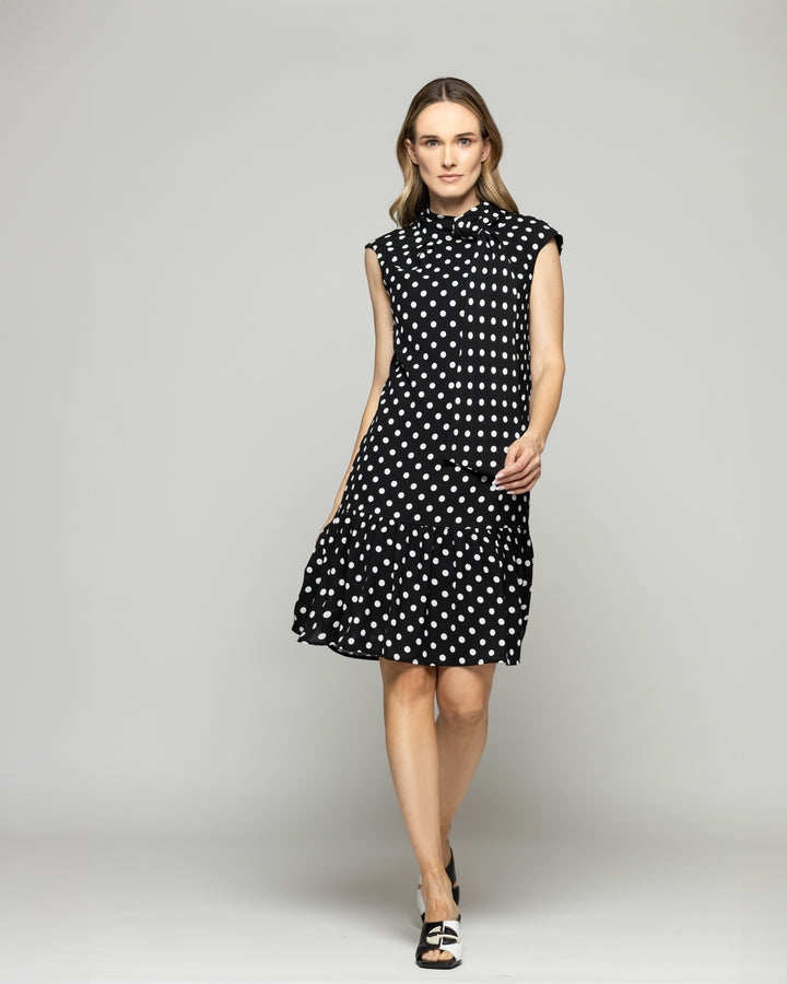 Vestido Mujer Geranio Corto Con Lazo Y Lunares Negro Ludovica