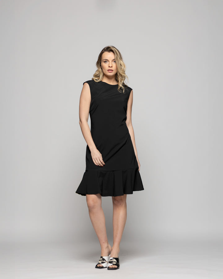 Vestido Mujer Glicina Corto Con Vuelo Manga Corta Escote Redondo Negro Ludovica