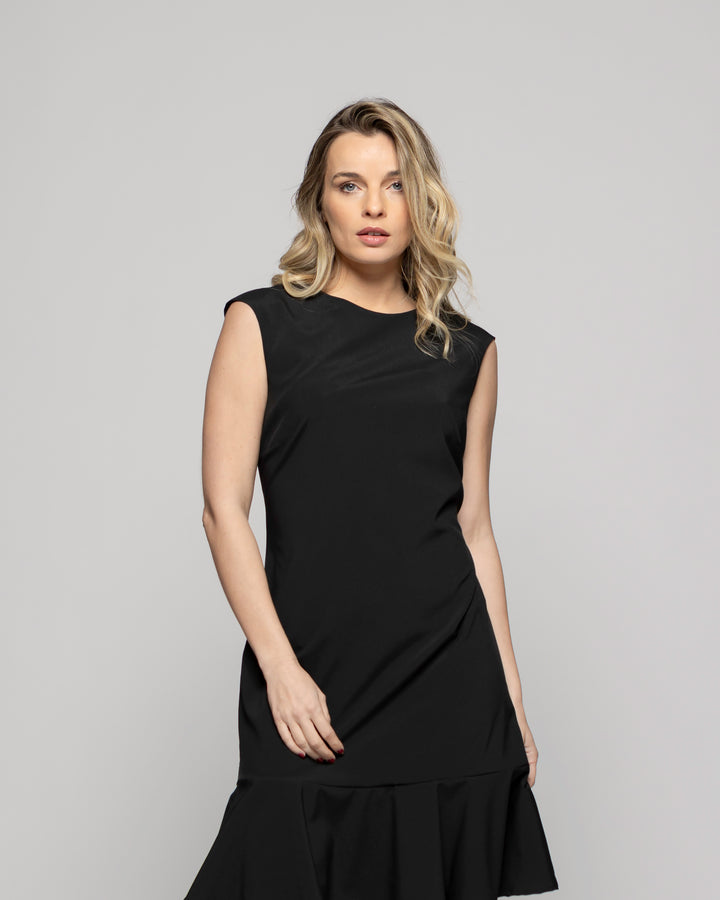 Vestido Mujer Glicina Corto Con Vuelo Manga Corta Escote Redondo Negro Ludovica