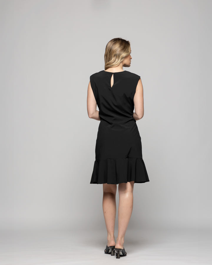 Vestido Mujer Glicina Corto Con Vuelo Manga Corta Escote Redondo Negro Ludovica
