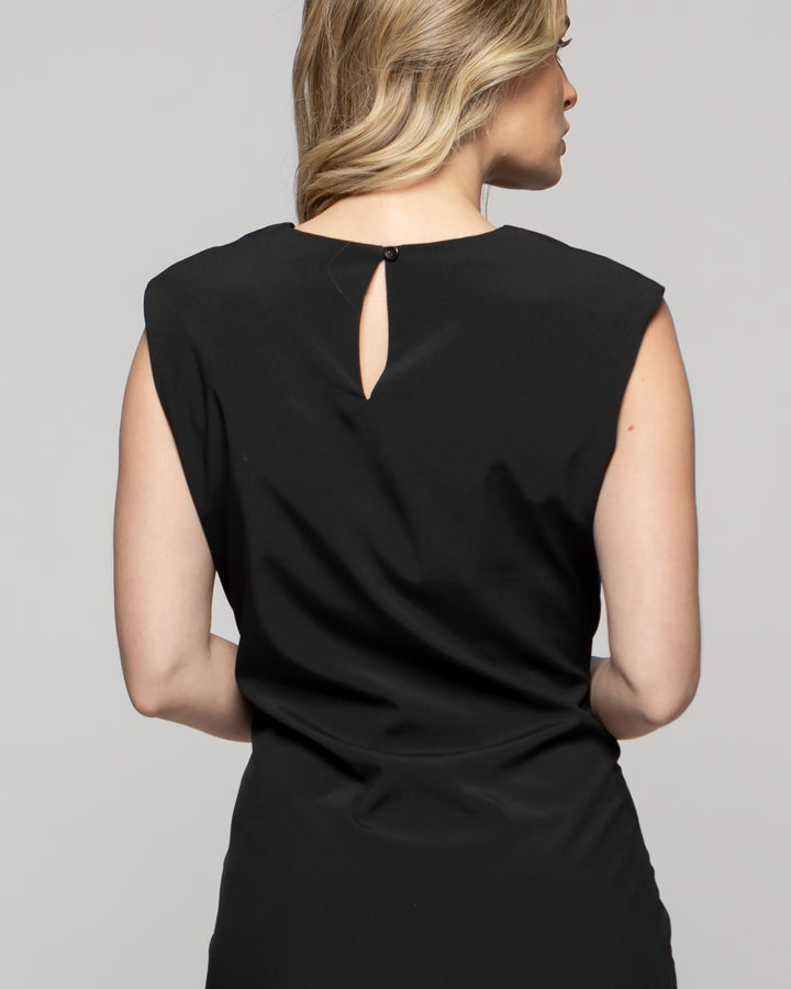 Vestido Mujer Glicina Corto Con Vuelo Manga Corta Escote Redondo Negro Ludovica