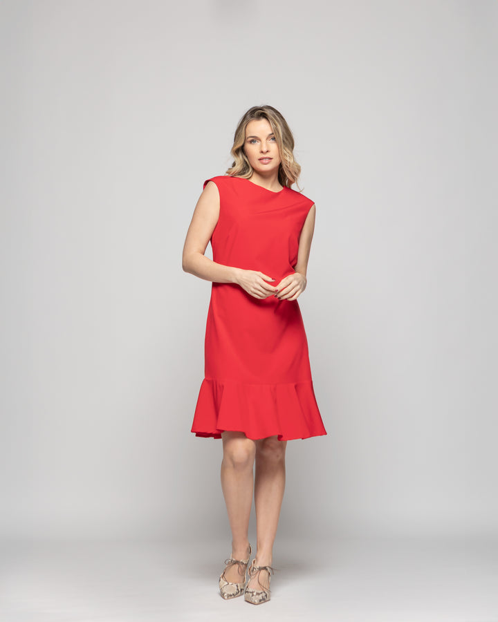 Vestido Mujer Glicina Corto Con Vuelo Manga Corta Escote Redondo Rojo Ludovica