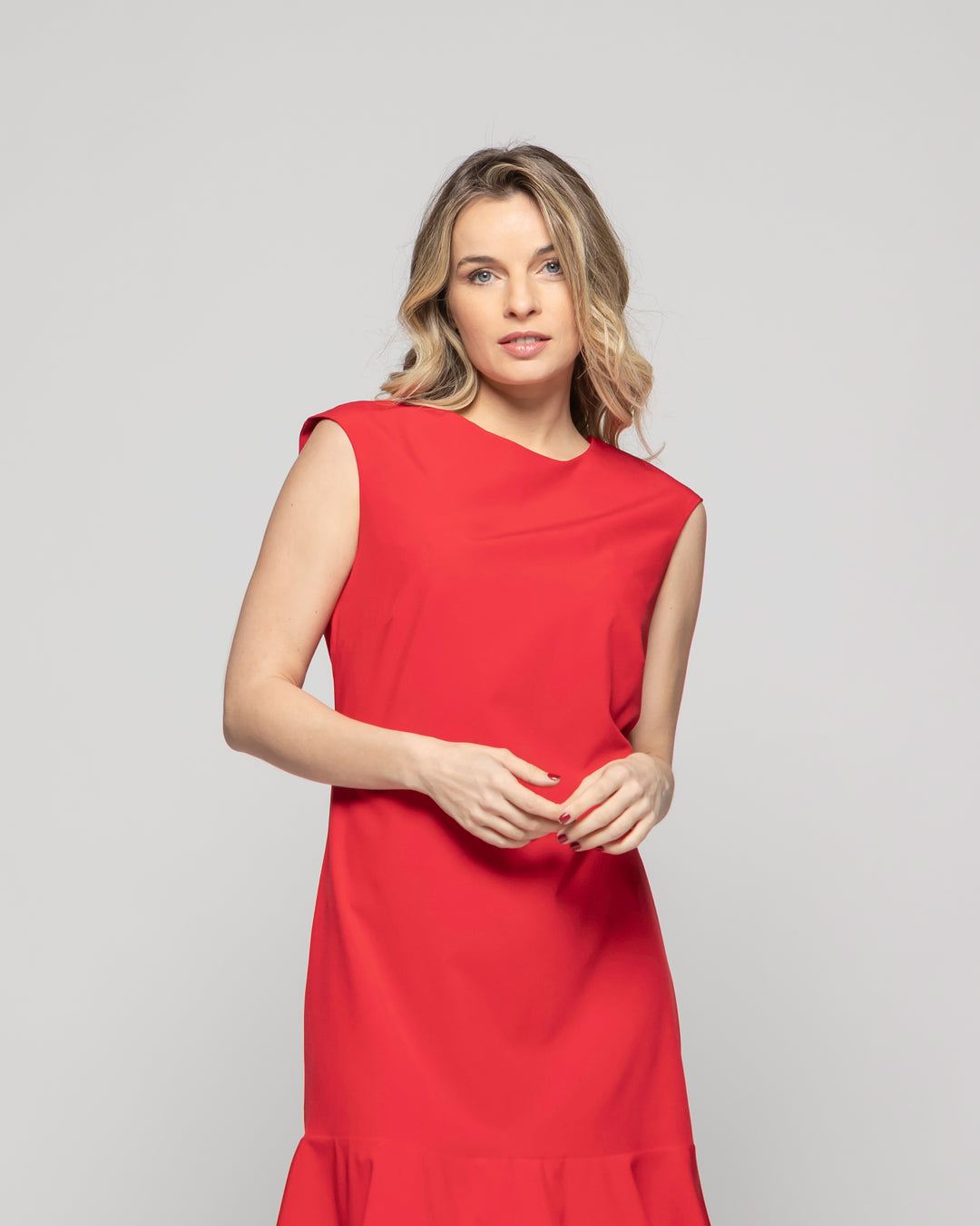 Vestido Mujer Glicina Corto Con Vuelo Manga Corta Escote Redondo Rojo Ludovica