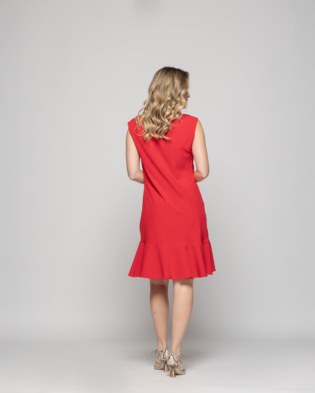 Vestido Mujer Glicina Corto Con Vuelo Manga Corta Escote Redondo Rojo Ludovica