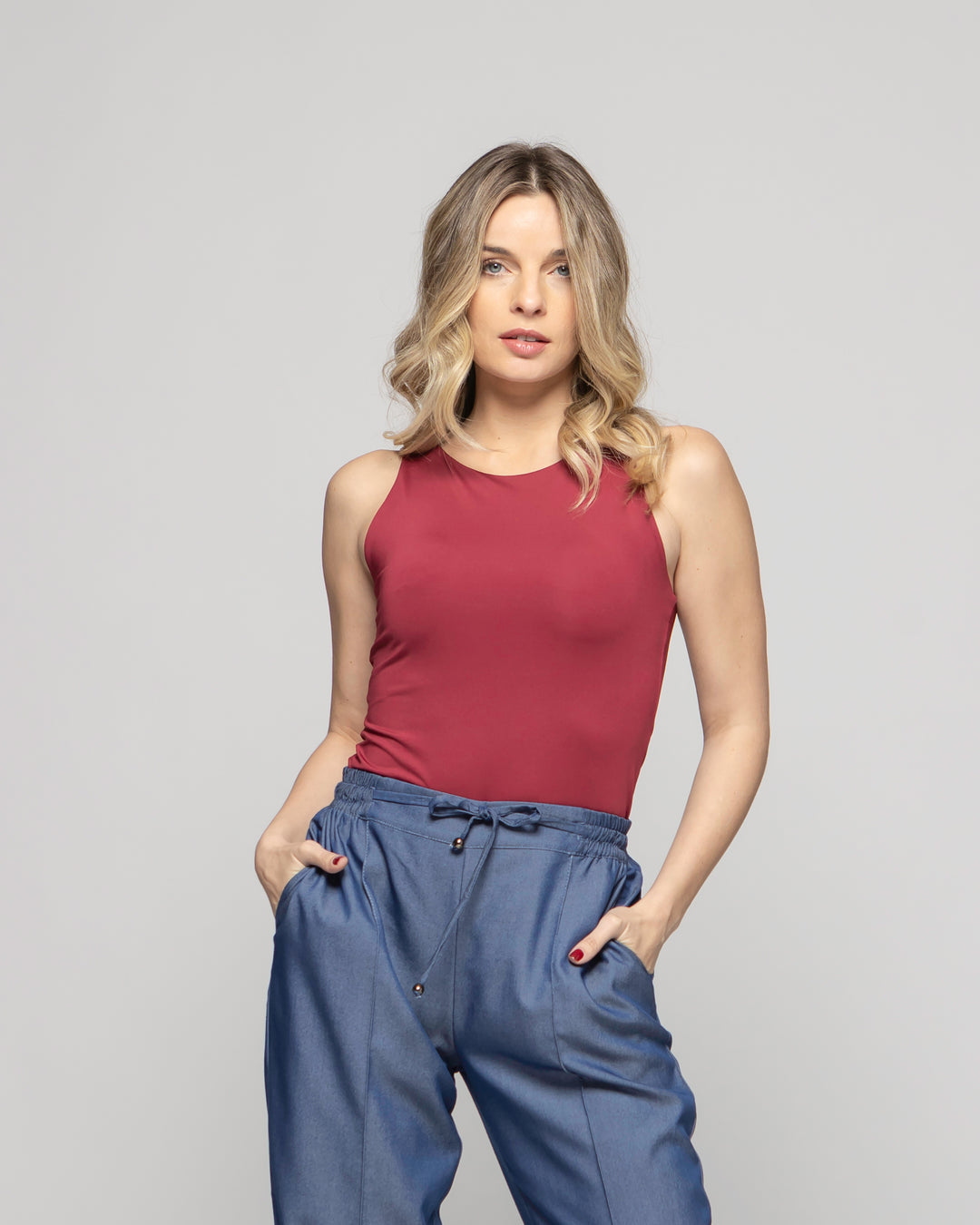 Body Mujer Lantana Escote Redondo Sin Mangas Rojo Guinda Ludovica