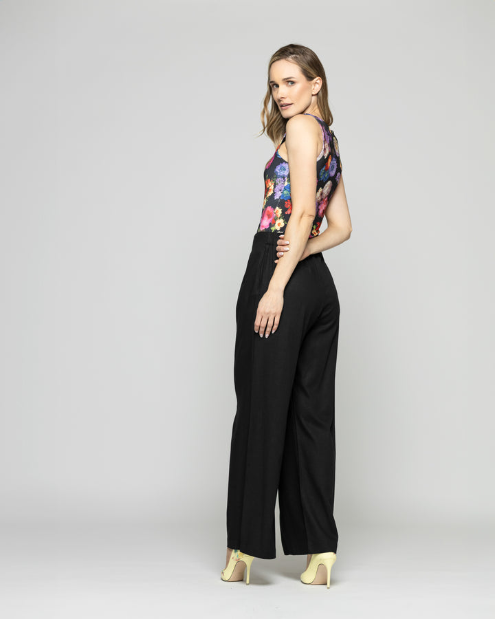 Body Mujer Lantana Escote Redondo Sin Mangas Estampado Flores Negro Ludovica