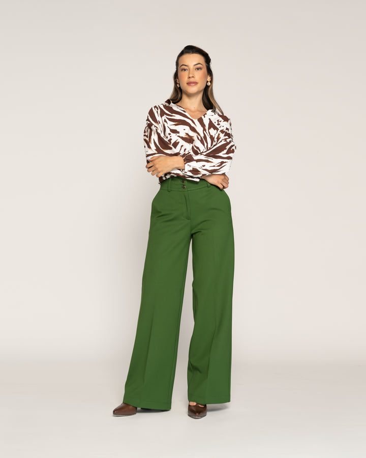 Pantalón Claudia Verde Con cierre y botón Mujer