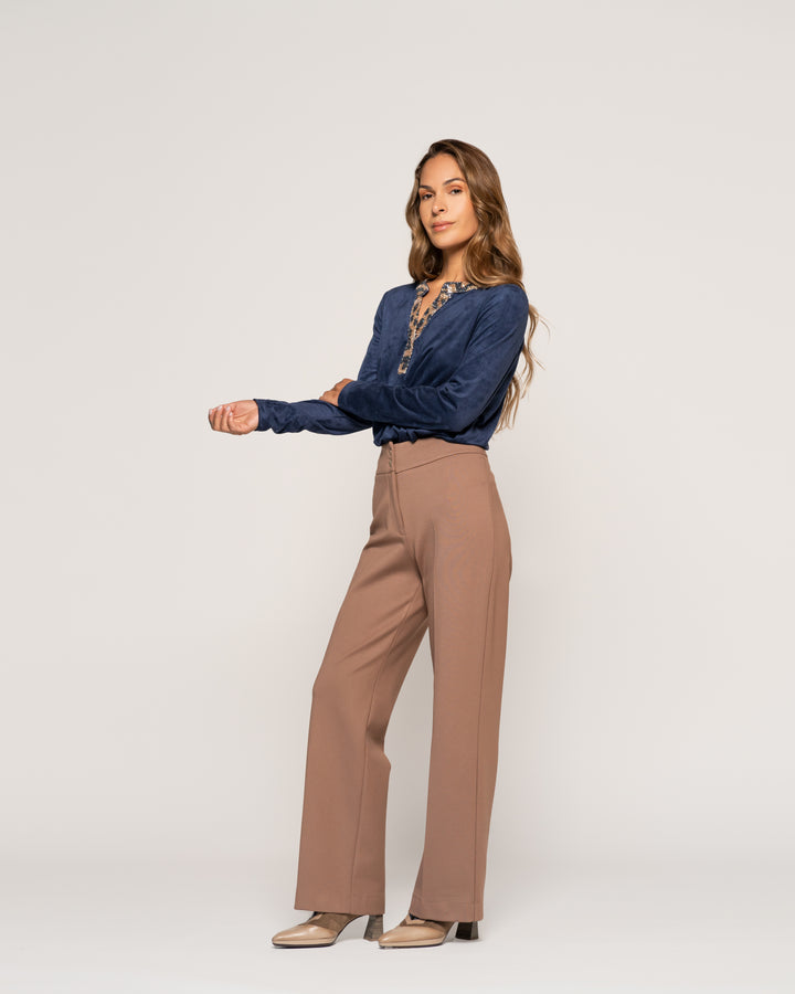 Pantalón Dominga Moka Recto Sastrero Tiro Alto Ludovica