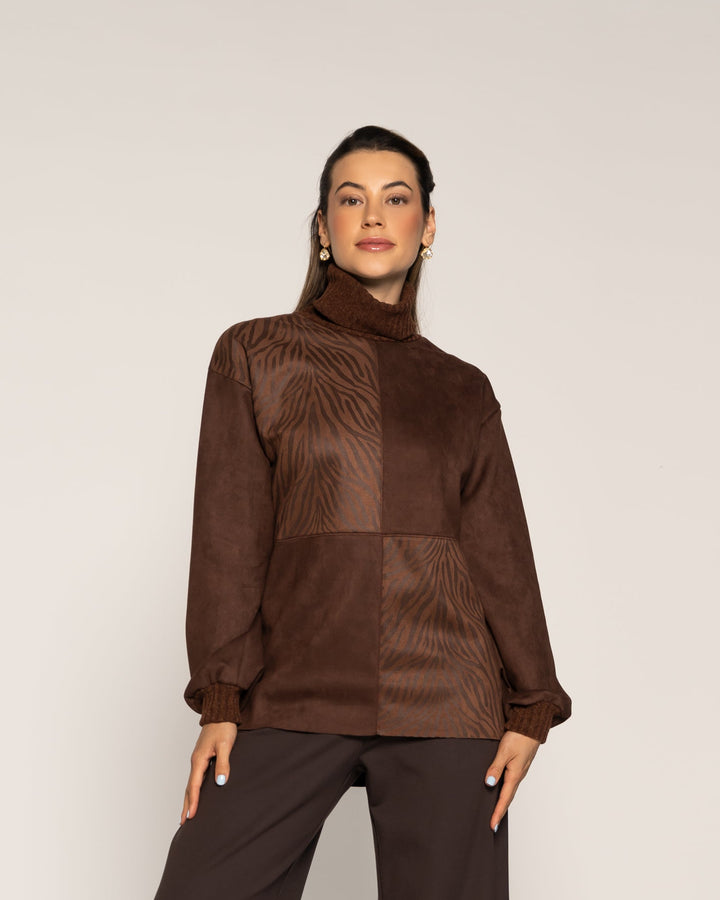 Chaqueta Chocolate Panelado Textura Animal Print Ludovica