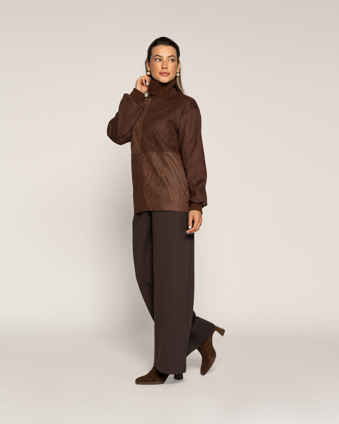 Chaqueta Chocolate Panelado Textura Animal Print Ludovica